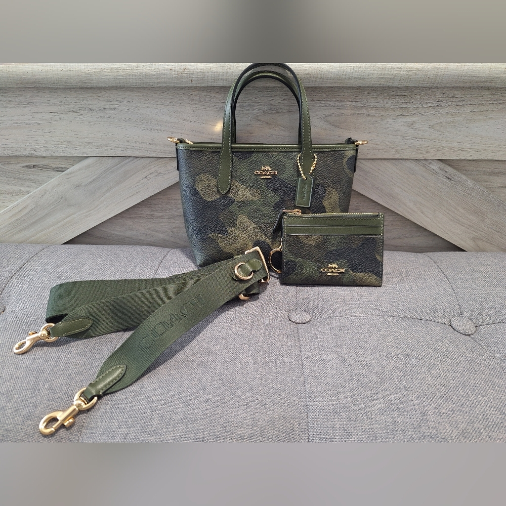 Coach Green Camouflage Mini City Tote & ID Case
